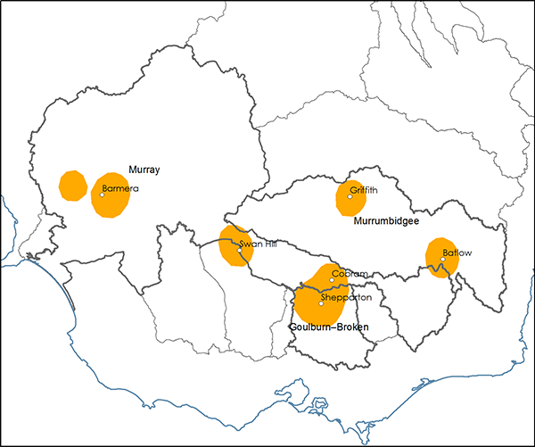 Pome/stone fruit farm  survey areas, Murray–Darling Basin, 2006–07 to 2014–15