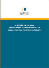 Cover for the Report on the 2003 Performance Review and Audit of teh Rurtal Financial Counselling Services