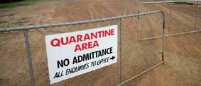 quarantine sign on a gate