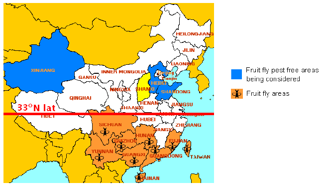 Figure 2 Fruit fly pest free areas being considered