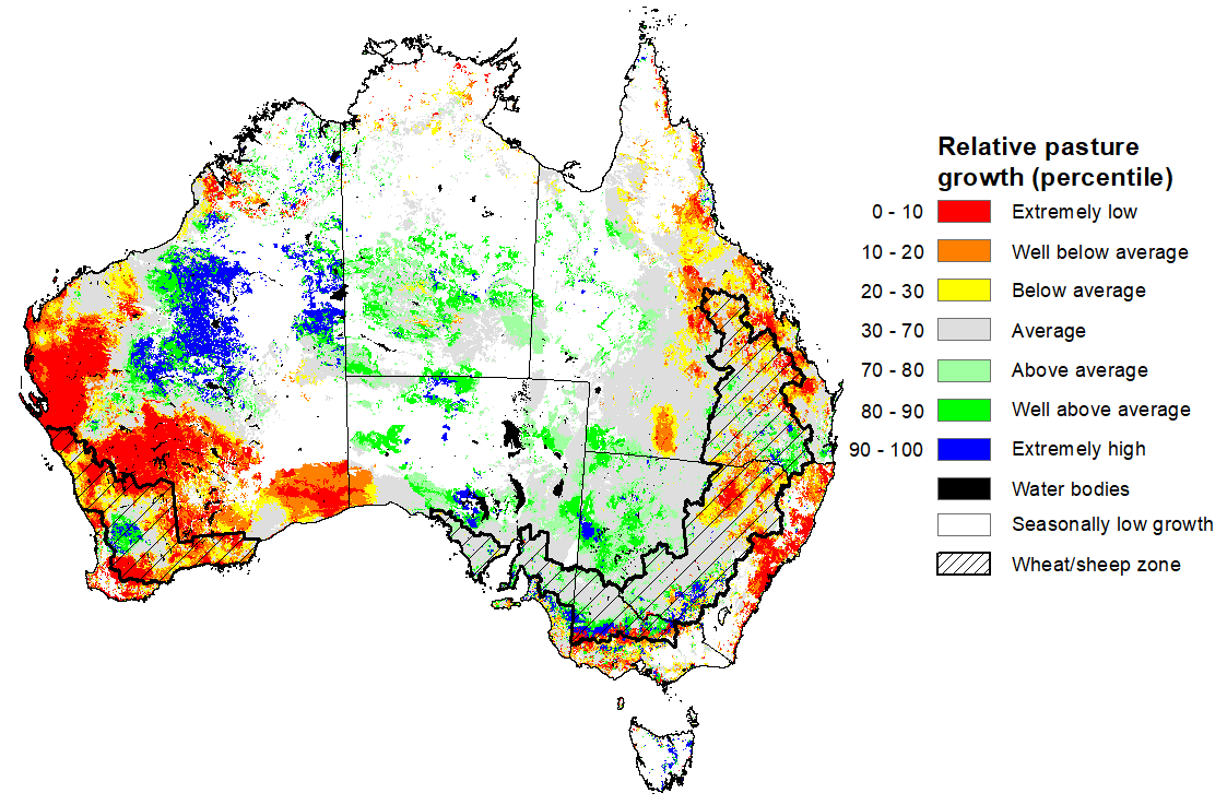 Map showing the relative pasture growth for December 2022 in Australia. Image provided by AussieGRASS. Please refer to accompanying text for a more detailed description