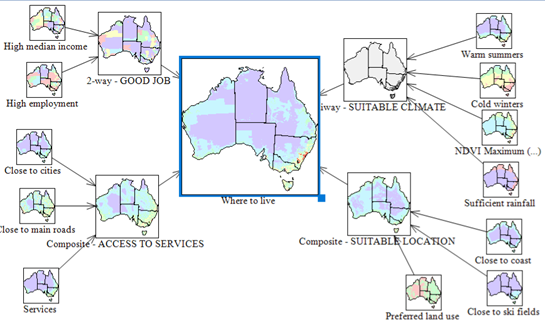 MCAS-S workspace showing highlighting class values from a report on all map layers