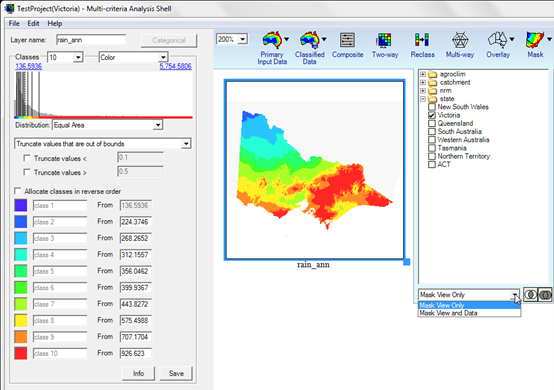 Image shows Mask View for Rainfall restricted to Victoria