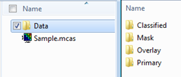 Image shows folder structure required for MCAS-S data projects: Primary, Mask, Overlay, Classified