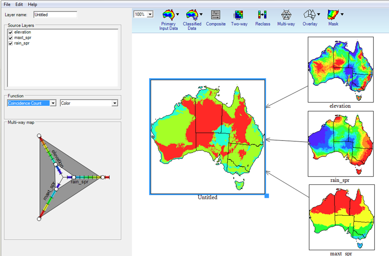 Image shows multi-way coincidence count. Counting the number of layers for which the criterion are met.