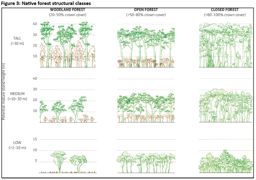 Figure 3: Diagram showing native forest structural classes, height by canopy cover