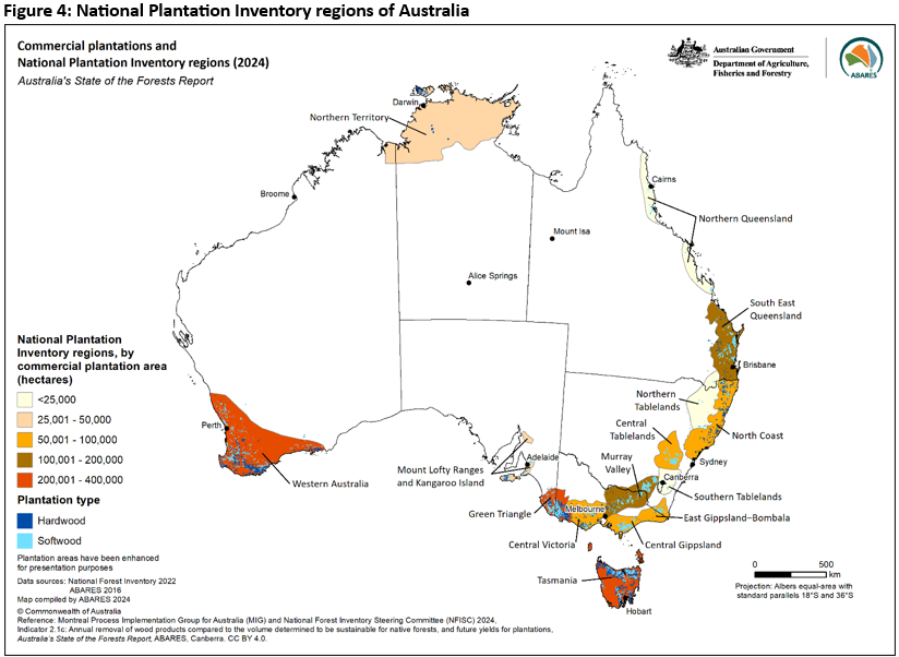 Figure 4: Map showing the National Plantation Inventory regions of Australia