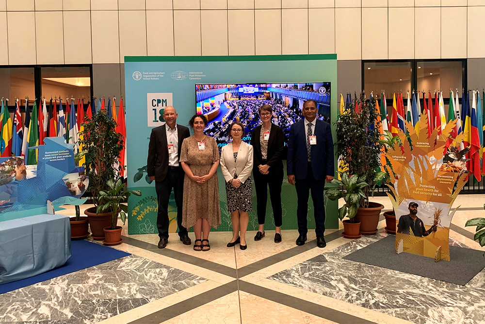 Image of Australian delegation to CPM18 comprising Rieks Van Klinken, Rosa Crnov, Gabrielle Vivian-Smith, Sophie Peterson and Rama Karri. 