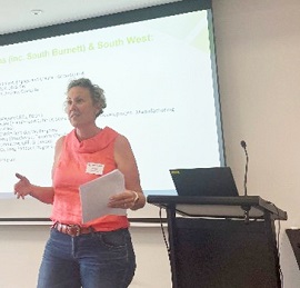 Julia Spicer, AOM, presenting at a Future Drought Fund Regional Drought Resilience Planning Toowoomba workshop. 