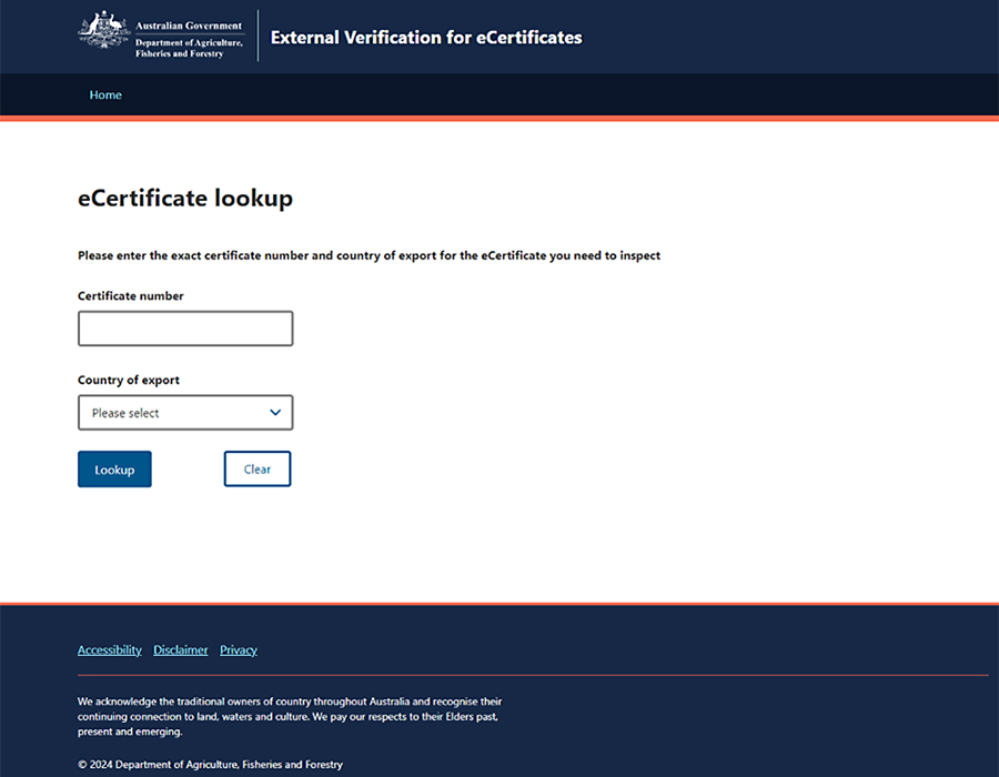 Screenshot of eCertificate lookup