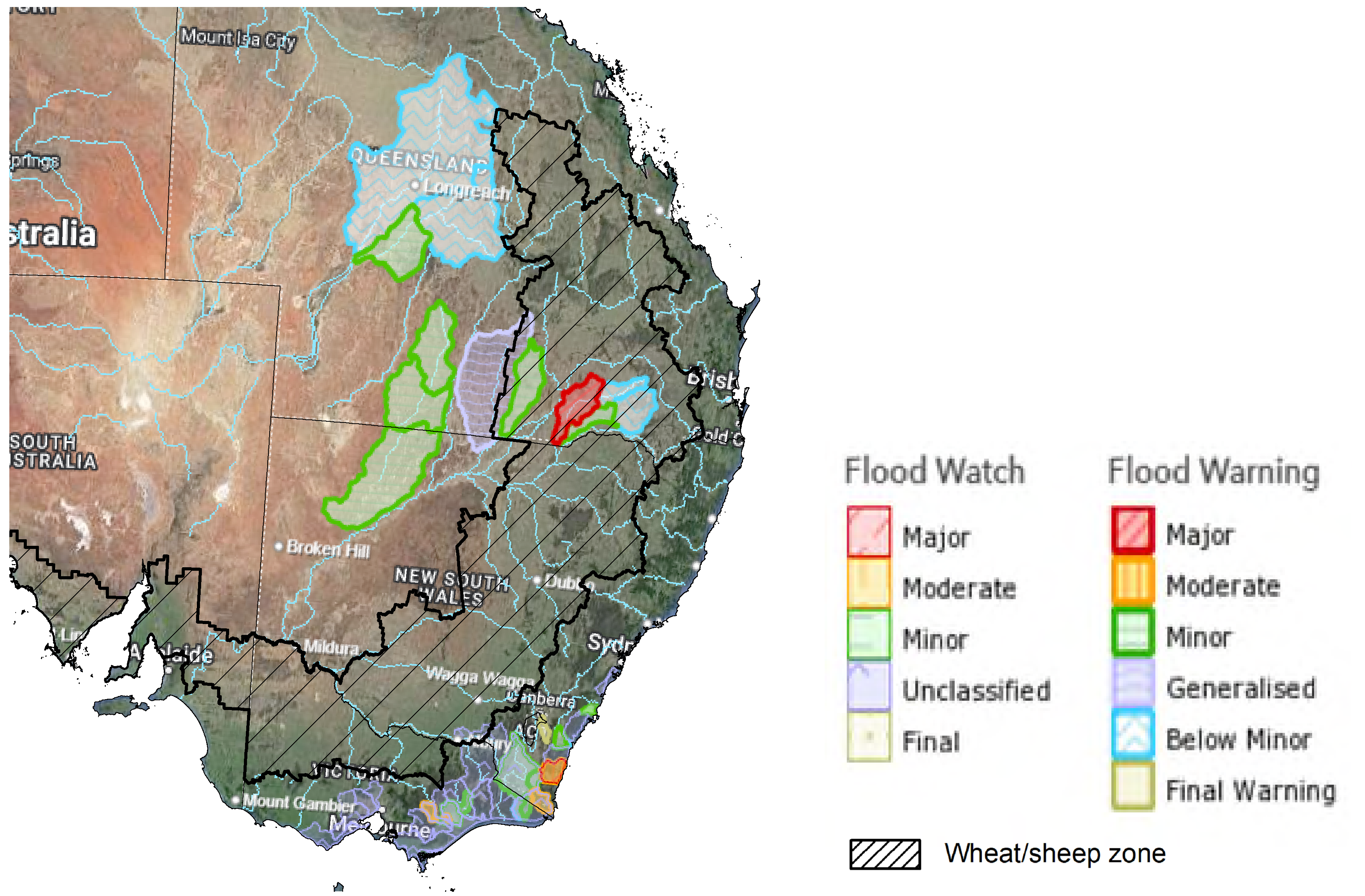 Map showing the flood watch issued for November 30, 2023. Image provided by the Bureau of Meteorology. Please refer to accompanying text for a more detailed description.