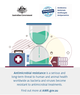 Antimicrobial resistance is a serious and long-term threat to human and animal health worldwide as bacteria and viruses become resistant to antimicrobial treatments. Find out more information on amr.gov.au