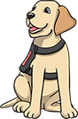 Cartoon image of a sniffer dog sitting, looking left