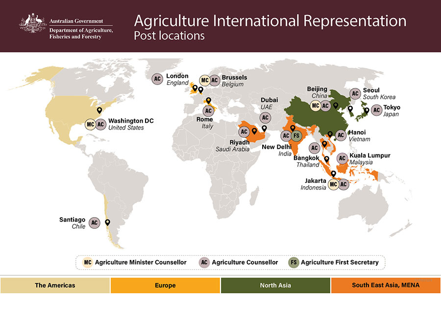 Map of overseas Agriculture councellors around the world