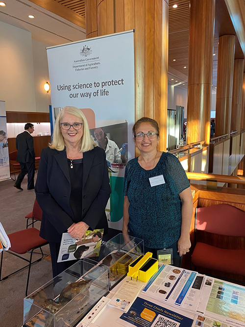 Karen Andrews MP with Mona Akbari at the biosecurity exhibit