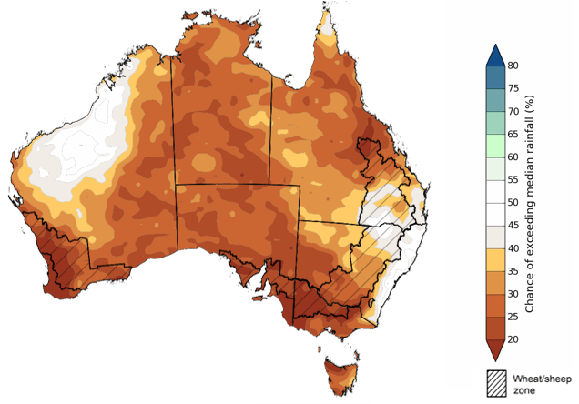 Map showing median rainfall September to November 2023.