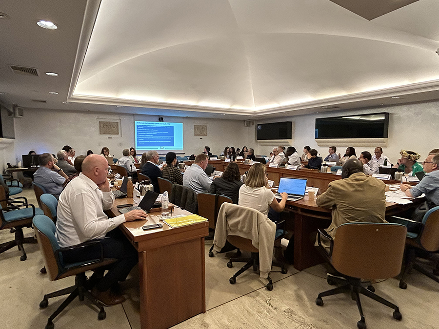 Image of a roomful of people at desks watching a presentation