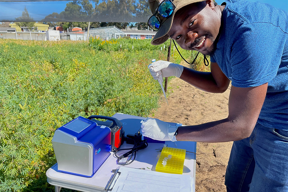 Image of a person doing a scientific test in a field