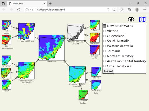 Export to web showing interactive mask to New South Wales 