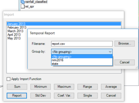 Image shows generating a time series temporal report window