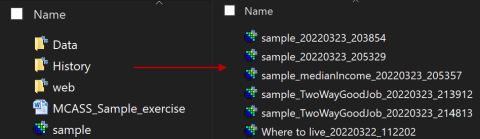 Image shows saved MCAS-S projects in the history folder