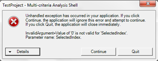 Image shows unhandled exception error window