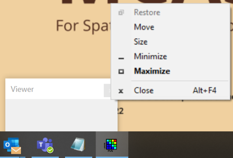 Image shows restoring the MCAS-S viewer window by hovering the cursor over the MCAS-S icon on the bottom windows task bar