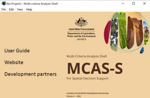 Image shows welcome screen upon opening MCAS-S desktop software 